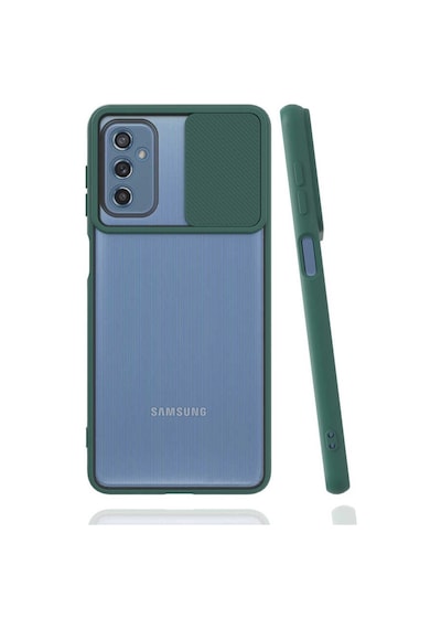 Kilifone - Samsung Uyumlu Galaxy M52 - Kılıf Slayt Sürgülü Arkası Buzlu Lensi Kapak - Koyu Yeşil