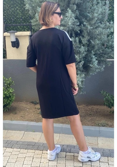 Mia Butik Büyük Beden Lina V Yaka Elbise Siyah
