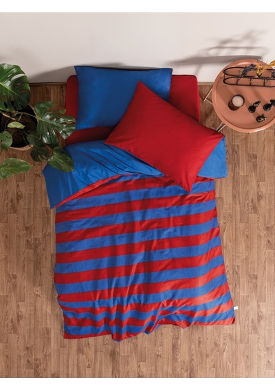 Cozy Home Popping Colors Tek Kişilik Lastikli Çarşaflı Nevresim Takımı Blaze Kırmızı Kırmızı - Mavi