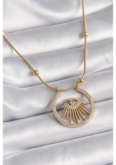 316l Çelik Gold Renk Zirkon Taşlı Göz Model Kadın Kolye Çok Renkli 60221893