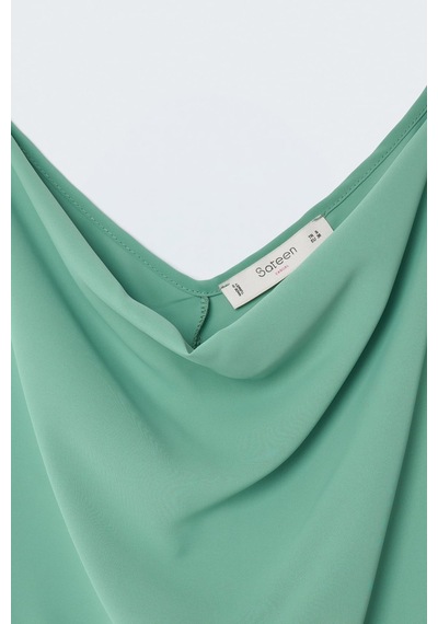 Sateen Askılı Degaje Yaka Bluz - Mint-137666 MİNT