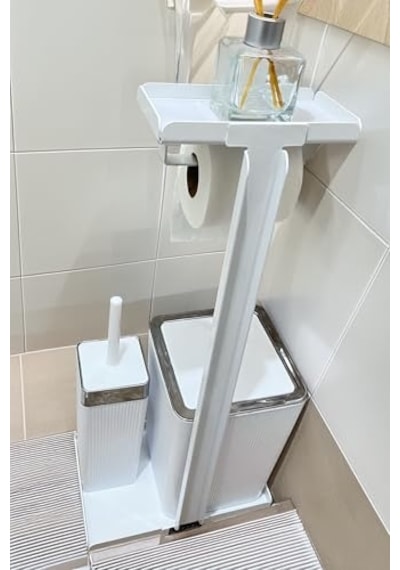 Ayrex 3'ü 1 Arada Banyo Seti Tuvalet Kağıtlık, Çöp Kovası Ve Tuvalet Fırça Takımı Set Çizgili Krom Beyaz Diğer
