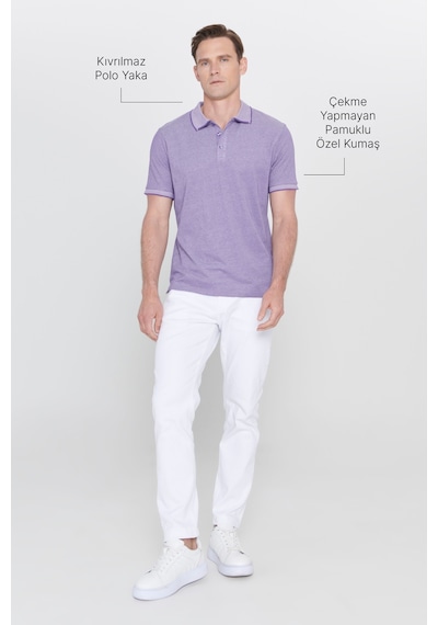 AC&Co / Altınyıldız Classics 4A4820200047MBYXL Düğmeli Polo Yaka Cepsiz Slim Fit Erkek Tişört Mor - Beyaz