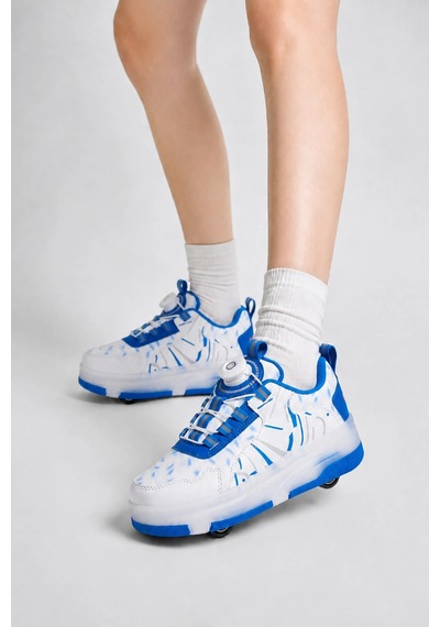 Odin Tekerlekli Işıklı Çocuk Spor Ayakkabı Rahat Patenli Sneaker - Mavi