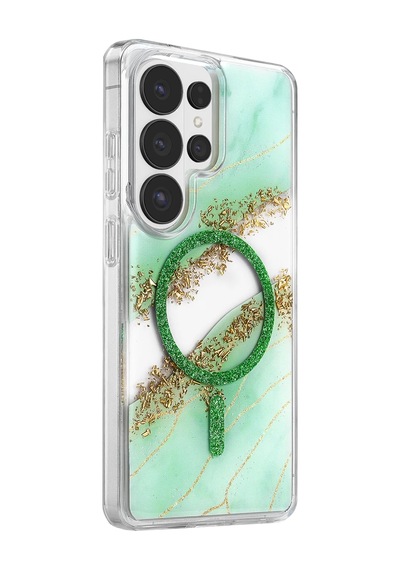 Onegif Samsung Galaxy Uyumlu S26 Ultra Lotus Simli Magsafe Kapak - Yeşil -