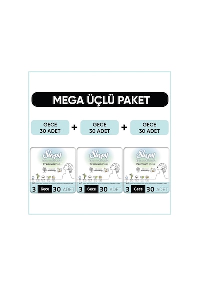 Bio Natural Premium Plus Hijyenik Ped Mega Paket Gece 30x3 90 Adet