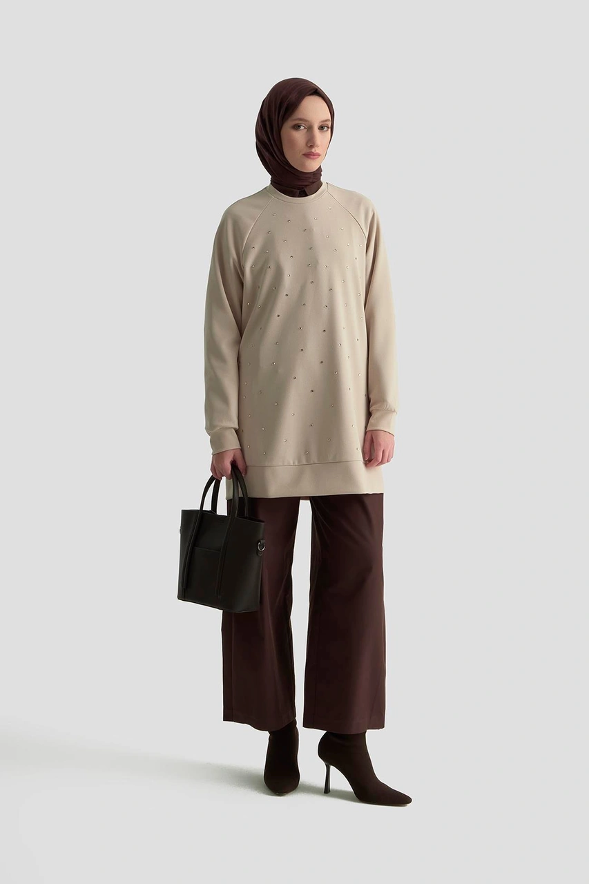 Armine Trend Önü Taş İşlemeli Tunik Bej 25kt449 Bej
