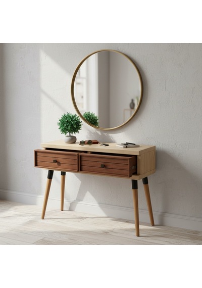 Mobenta Stria Entry: Modern Masif Dresuar 2 Çekmeceli Antre Konsolu - 120x31 Bz-bk Krem-bakır