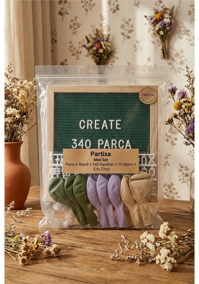 Kır Çiçeği Temalı Doğum Günü Süsleme Mini Set Koyu Yeşil Keçe Yazı Panosu Standlı Balon Zincirli Cottagecore Konsepti Çocuk