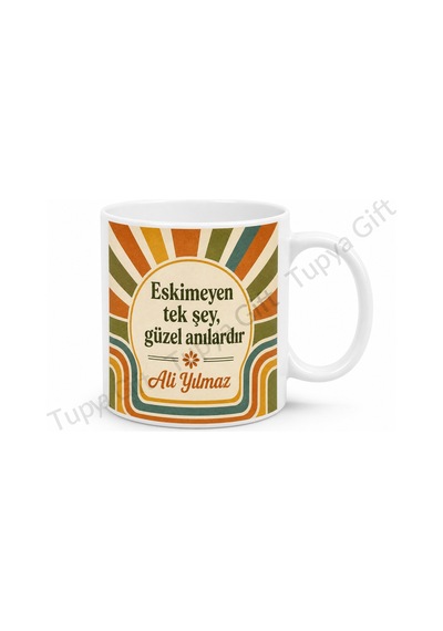 Retro Tasarım Baskılı Kupa Bardak Hediye Nostaljik Desen Porselen Mug Beyaz / Çok Renkli
