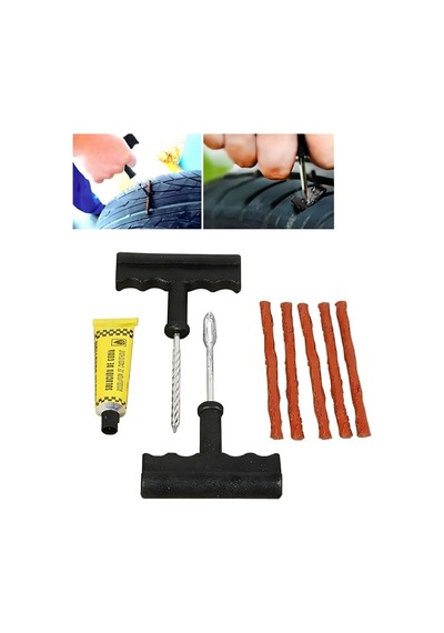 Jouis Lastik Tamir Kiti Profesyonel Oto Lastik Tamir Kiti - 5 Adet Fitilli Ve Solüsyonlu Tubeless Patlak Lastik Yama Se