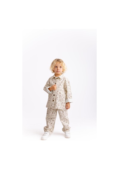 Oliven The Kid Çizgili Gabardin Erkek Çocuk Pantolon Ekru