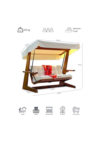 Viva 2200 3 Kişilik Ahşap Bahçe Salıncağı, Balkon ve Teras Salıncağı, Dış Mekan Salıncağı/Krem Viva 2200 3 Kişilik Ahşap Bahçe Salıncağı, Balkon ve Teras Salıncağı, Dış Mekan Salıncağı/Krem