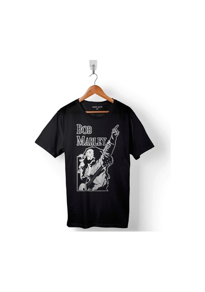 Reggae Bob Marley Gitar Sahne Müzik Krali Baskılı Tişört Unisex T-shirt 001