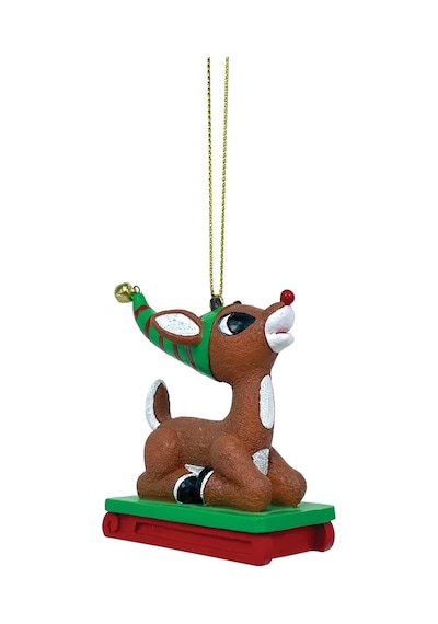 Department 56 Rudolph Kırmızı Burunlu Ren Geyiği Kızağa Binen Asılan Süs, 2,95 İnç, Çok Renkli