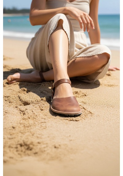 Bodhi Handcraft Kadın Barefoot Hakiki Deri Minimalist Günlük Sandalet El İmalatı Vizon