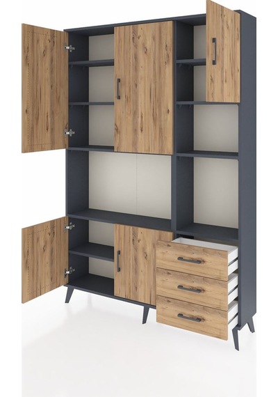 Arges Dolap 9 Raflı 3 Çekmeceli 5 Kapaklı 132x30x195 Antrasit-çam/çam Atlas Çam/atlas Çam Arges Dolap 9 Raflı 3 Çekmeceli 5 Kapaklı 132x30x195 Antrasit-çam/çam Atlas Çam/atlas Çam
