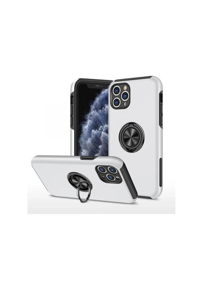 Apple Uyumlu iPhone 11 Pro Max Uyumlu Kılıf Elit Yüzüklü Kapak - Gümüş