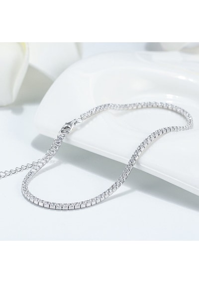 Gümüş Zirkon Taşlı Su Yolu Bileklik 2 Mm 18 Cm 5cm Uzatmalı
