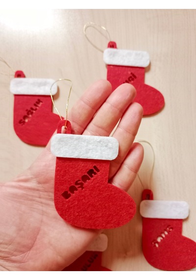 Yılbaşı Keçe Çizme Süs Seti 5 Adet Dilek Temalı Noel Ağaç Süsü