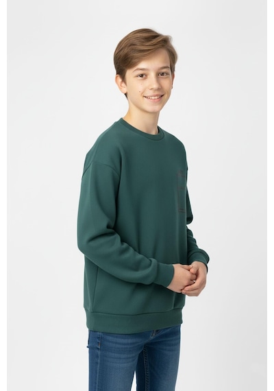 Baskı Detaylı Bisiklet Yaka Erkek Çocuk Sweatshirt-90914 Yeşil