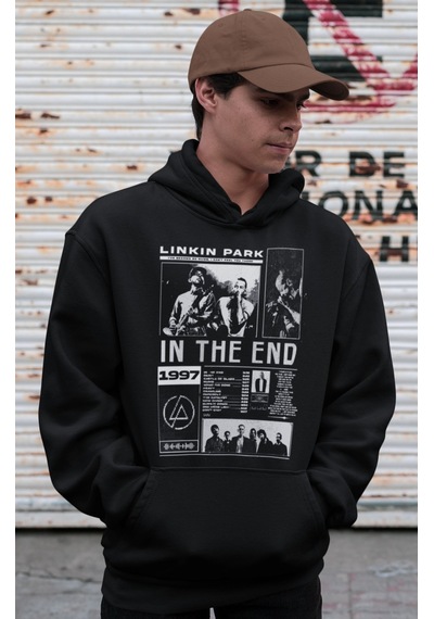 Sevbano Linkin Park In The End Rock Metal Baskılı Unisex Oversize Müzik G Siyah