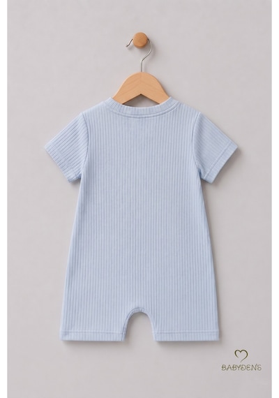 Babyden's Tavşan Baskılı Şortlu Erkek Bebek Tulum %100 Pamuk Yazlık Kısa Kollu Çıtçıtlı Yenidoğan Bebek Tulumu 0-9 Ay Bebe Mavisi