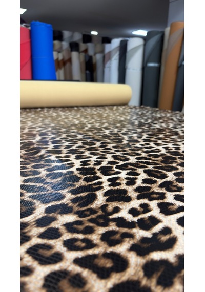 Leopar Desenli Suni Deri Ayakkabılık, Çantalık, Döşemelik Leopar