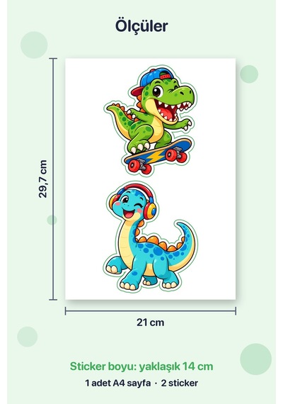 Dinozorlar İş Başında 2 Adet Dev Dinozor Sticker Çıkartma A4 Laptop Etiketi Çok Renkli