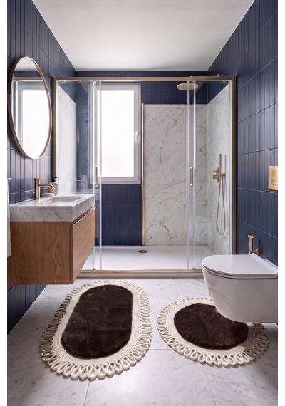 Banyo Paspası Takımı 60x100+60x60 Cm Dış Trikot Acı Kahve & Krem