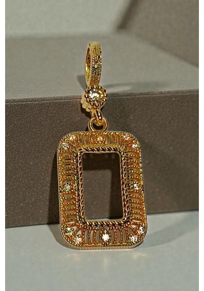 22 Ayar Altın Kaplama Zirkon Taşlı Gram Kasa Kolye Ucu 2.5 Cm Gold