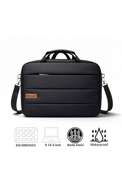 Microcase Su Geçirmez 5 Bölmeli Darbelere Dayanıklı Tablet Notebook Apple Uyumlu MacBook Evrak Çantası 15.4 İnch Al5497 Siyah