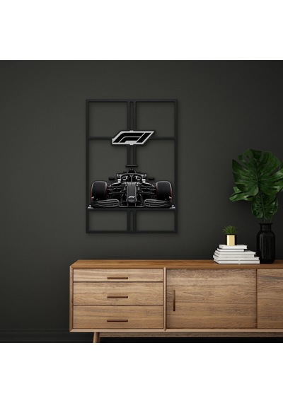 Siyah Formula 1 Yarış Aracı Metal Tablo 34x50 Cm Çok Renkli