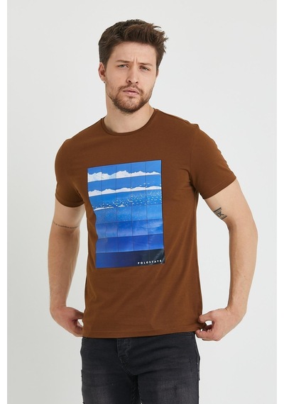 Erkek Baskılı T-shirt Hardal
