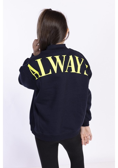 Toontoy Kız Çocuk Baskılı Balıkçı Yaka Sweatshirt Lacivert