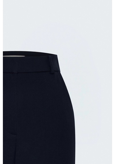 Sateen Yüksek Bel Klasik Pantolon Lacivert