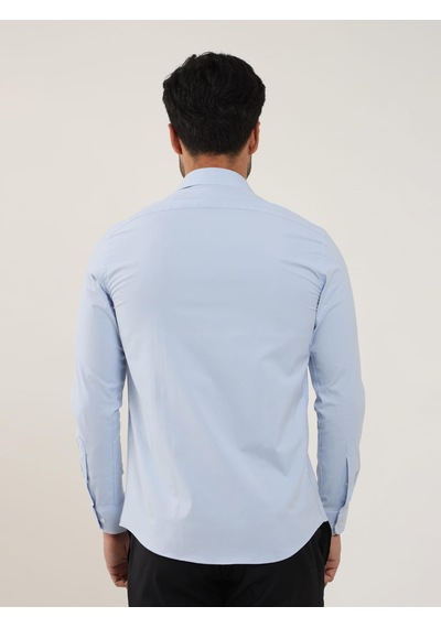 Dufy Mavi Erkek Slim Fit Düz Klasik Yaka Uzun Kol Gömlek - 88174 Mavi