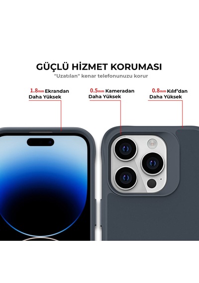 Bix iPhone Uyumlu 14 Pro Max Vortex Magsafe Kılıf Stand Özellikli 3x Korumalı Mikro Fiber İç Yüzey Gri Mavi