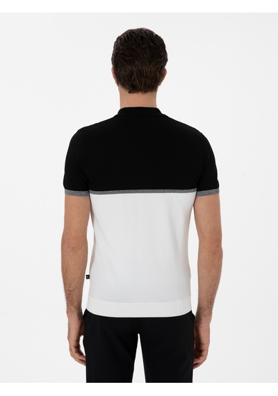 Siyah Slim Fit Apaş Yaka Triko T-shirt