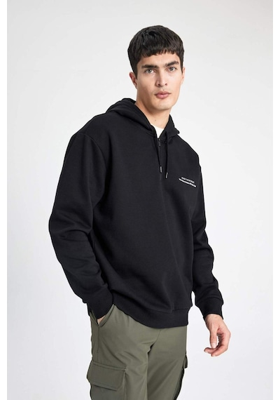 DeFacto Oversize Geniş Kalıp Yarım Fermuarlı Kapüşonlu Sırt Baskılı Sweatshirt B4804AX24SPBK81