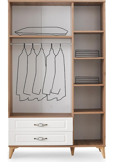 Irmak 3 Kapılı 2 Çekmeceli Gardrop Elbise Dolabı 120x48x195cm 001