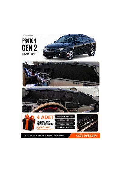 Proton Gen 2 2004-2011 Uyumlu Torpido Koruma, Torpido Örtüsü, Torpido Kılıfı - Siyah-gri - Pr001