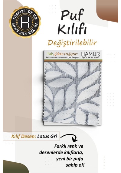 Yıkanabilir Puf Tabure Kılıfı Tak-Çıkar-Değiştir-Yenile Orta Sehpa Kılıfı By Lotus Gri