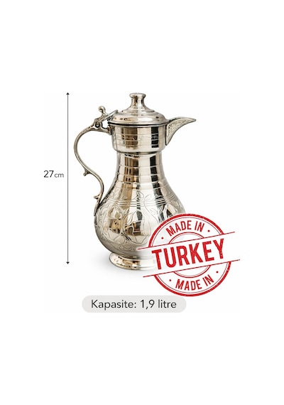 El Yapımı Bakır Sürahi 1,9 Litre Kalaylı İç Yüzey, El İşlemeli, Gaziantep Üretimi, 27 Cm