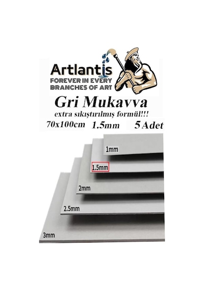 Mukavva Gri 1.5mm 70x100 Cm 5 Adet Sert Karton Ekstra Sıkıştırılmış 70 100 Mukavva Gri Renkli 5 Adet 5
