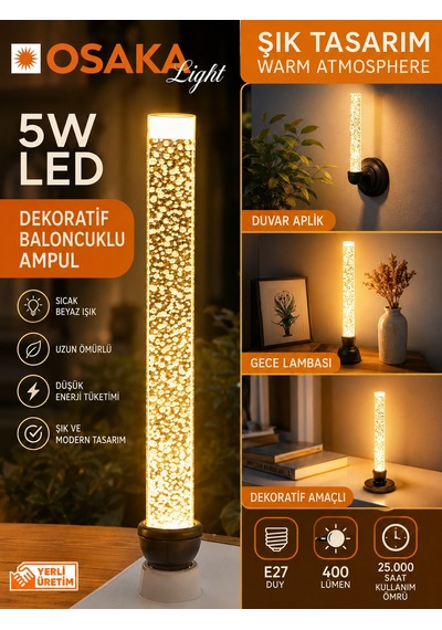 Osaka 5w Sarı Işık E27 Dekoratif Baloncuklu Led Ampul
