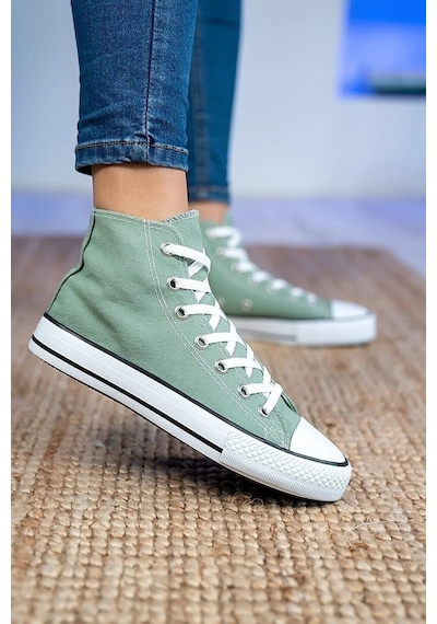 Unisex Günlük Keten Rahat Bilekli Yeşil Uzun Convers Sneaker Spor Ayakkabı Yeşil