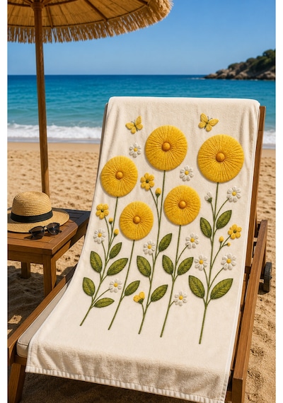 Plaj Havlusu Ss-26 Koleksiyonu Premium Özel Tasarım Hızlı Kuruyan Mikrofiber Havlu 75x150 Cm Bej