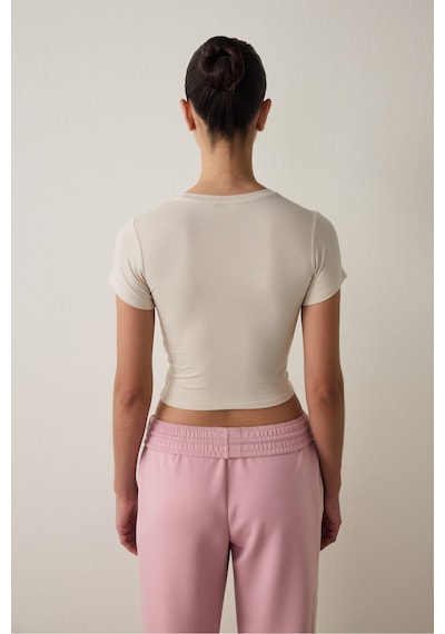 Penti Bej Bisiklet Yaka Kısa Kollu Slim Fit Modal Tişört