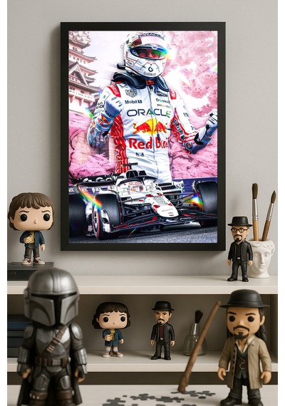 Max Verstappen Siyah Ahşap Çerçeveli Poster, Dekoratif Formula 1 Duvar Tablosu